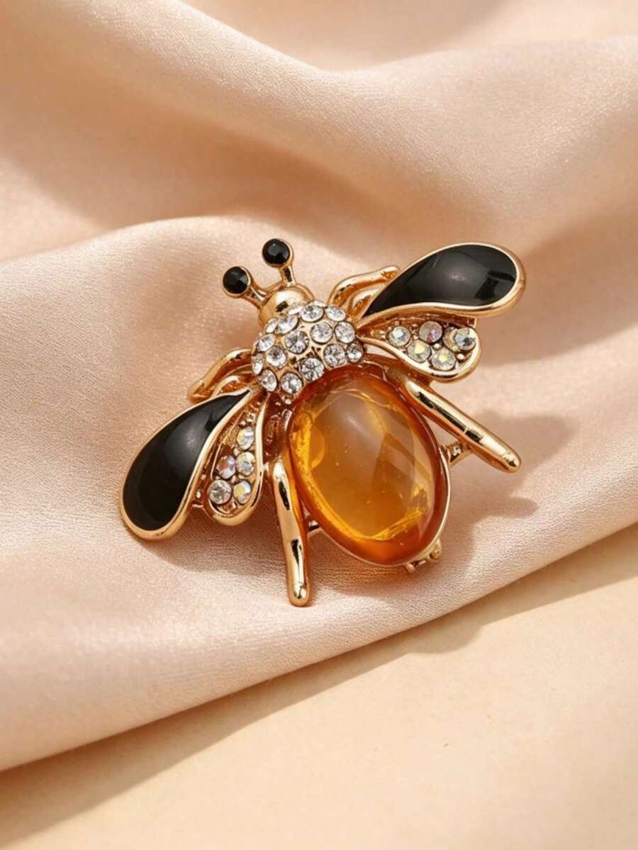 1pc Cute Rhinestone Bee Brooch, Women's Party Accessory, Insect Faux Pearl Brooch, Suitable For Daily Wear, Cardigan Set Clothing Accessory, Holiday Gift - Multicolor - View 1