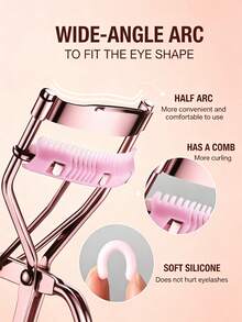 1pc Professional Eyelash Curler, Long-Lasting Use, Longer And Fuller Lashes - Easy To Use And For Eyes, Eyelash Curler, Easy Styling Without Pinching, Curling Lashes, Makeup Tool, Beauty Tool, Travel Portable, Vanity Essential - Rose Gold - View 3