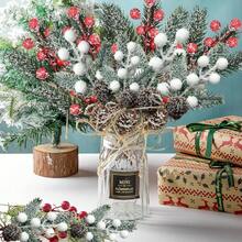 5/10pcs Artificial Berry Stem Floral Pine Cone Christmas Evergreen Branch Holly Stem Floral Picks, Suitable For Christmas Wreath Winter Holiday DIY Wreath Decoration - White - View 2