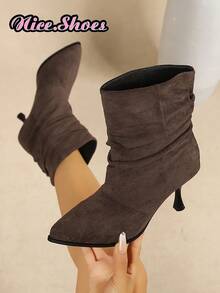 26 Nouvelles bottines d'automne minimalistes à talons fins froncés, style décontracté chic convenant pour le shopping, le port en rue, les sorties quotidiennes, bottines noires pour femmes multicolores, bottines marron, bottines bordeaux - Marron - Voir 4