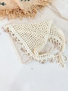 1pc Women's Handmade Hollow Triangle Scarf With Shells And Pearls, Beach Photography Headscarf Hat, Suitable For Daily Wear, Vacation, Bohemian Style - Headscarf - View 9