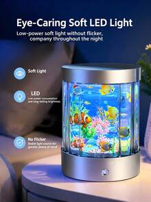 LED Dynamic Artificial Fish Tank Light USB-Powered / Battery-Powered Desktop Decor Night Light For Living Room/Bedroom/Office Mini Aquarium Lamp , Home Office Decor Bedroom, Gifts Artificial Moving - Silver - View 4