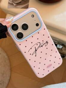 [Disesuaikan] Casing Ponsel dengan Ukiran Huruf Nama Kustomisasi Personal, Pola Huruf Titik-titik Sederhana, Kompatibel dengan iPhone 17 Pro Max 17 Pro 16 15 14 13 Pro Max, Pelindung Anti Guncangan - Berwarna merah muda - View 4