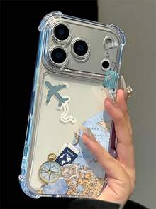 Vintage World Map Travel Sticker Creative Phone Case, Autumn/Winter Personalized Transparent Airbag Anti-Drop Soft TPU Protective Shell, Compatible With Apple 18Pro/18Pro Max/17/17 Pro/17 Pro Max/16/16 Pro/16 Plus/16 Pro Max/15/15 Pro/15 Plus/14/14 Pro/14 Pro Max/13/13 Pro/13 Pro Max/12/12 Pro/12 Pro Max/11/7/8/XR, Full Coverage Dirt-Resistant Phone Case - Clear - View 2