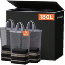 180L Extra Large Laundry Basket With Removable Liner Bag, Portable Multi-Compartment Laundry Sorter, Bathroom Bedroom Clothes Storage Basket, Large Fabric Storage Bin For Home - Multicolor - View 2