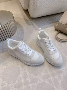 Versatile Casual Men's Shoes, Breathable, Sporty, Luxury Mesh Lace-Up Shoes, Comfortable Knit Upper, Genuine Leather Sneakers - 乳白色網布 - 查看 2