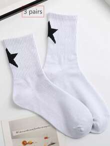 Kaos Kaki Wanita Bergaris Motif Bintang, Gaya Jalanan Warna Kontras Hitam Putih - A - View 10