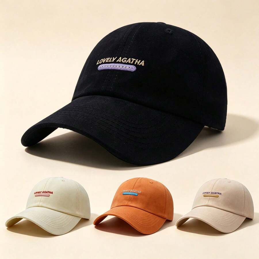 1pc LOVELY Letter Embroidered Baseball Cap Solid Color Adjustable Soft Brim Casual Sun Hat Unisex Dad Hat