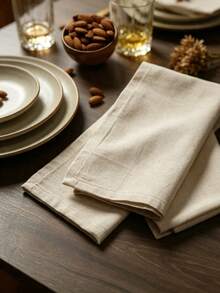 2/6/12PCS Solid Color Minimalist Rustic Farmhouse Style Reusable Washable Napkins, Suitable For Restaurant, Kitchen, Wedding, Bridal Shower, Party And Other Occasions Table Decoration - Beige - View 5