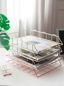Metal A4 Paper Tray Organizer, 1/2/4pcs Stackable Rose Gold File Holder, Suitable For Desktop - Horizontal File Organizer, Mail Sorter, Letter Tray, Suitable For Office, School And Home Use - Multicolor - View 5