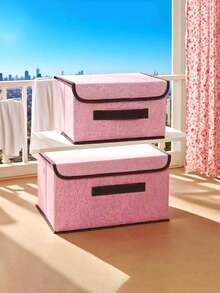 1pc Foldable Storage Box, Large Capacity Organizer Bin, Portable Clothing Storage Box, Suitable For Underwear, Socks And Other Items Dustproof And Moisture-Proof Wardrobe Storage, Closet Organizer, Vanity Storage Box, Dormitory Clothes, Toys, Books, Snacks And Other Miscellaneous Items Storage, Linen Material Foldable Storage Container, Multi-Functional Home Storage Box, Clothing Organizer Storage Box - Pink - View 9