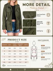 Womens Military Anorak Jacket Zip Up Snap Button Parka Utility Coat Outwear With Pockets - Navy Blue - View 4