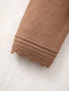 Baby Girl Solid Color Fashion Elegant Hollow Lace Knit Cardigan Shawl, Suitable For All Seasons, Spring, Autumn, Winter, Daily Wear, Outings, Travel, Vacation - Brown - View 3