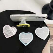 1pc English Heart Mirror Makeup Phone Stand Airbag Telescopic Phone Back Sticker Desktop Movie Watching Stand Portable - Multicolor - View 3