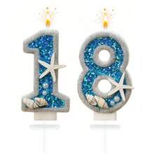 1支0-9数字组合蜡烛,银边蓝海星装饰,适用于生日派对、周年纪念、婚礼、宠物生日、高级蛋糕装饰 - 查看 2