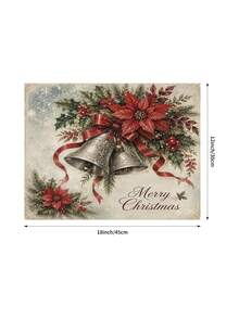 Christmas Table Runner, Throw Pillow, Placemat, Vintage Christmas Bell Red Ribbon, Red Holly Berry Print, Kitchen Dining Room Holiday Tabletop Decor - Multicolor - View 6