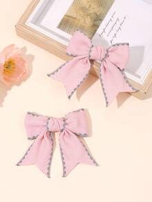 2 Peças Presilhas de Cabelo com Laço Rosa para Meninas, Acessórios de Cabelo de Cor Sólida em Tecido para Meninas, Acessórios de Cabelo da Moda de Outono para Meninas, Presentes para Festa - Rosa chiclete - Visão 7