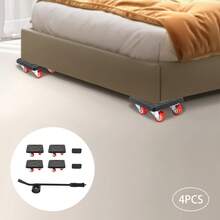 4pcs Square Professional Universal Dolley Wheels With Anti-Slip Pads For Beds, Bookcases, Desks, Coffee Tables - A - View 2