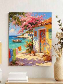 1pc Fishing Village DIY Digital Oil Painting, Canvas Art Painting For Adult Beginners, Wall Decor Home Decor, Holiday Gifts. - Sets - View 3