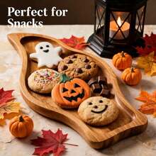 1pc Pumpkin Shaped Wooden Tray, Halloween Harvest Festival Table Decor, Kitchen Dining Room Bedroom Multi-Functional Serving Plate, Kitchen Accessory, Ideal Gift For Wedding Camping Outdoor Party - View 10