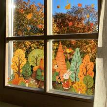 1/4sheet Fall Thanksgiving Glass Sticker, Maple Leaf Pumpkin Decals, Removable Stickers For Home Window Kids Bedroom Autumn Harvest Party Decor - Multicolor - View 5
