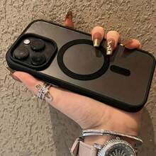 Luxury Matte Wireless Charging Shockproof Phone Case, Compatible With Apple 18/17/16/15/14/13/12/11 Pro Max S21 22 23 24 25 Plus 25 Ultra, With Semi-Transparent Armor Protective Cover - Black - View 11