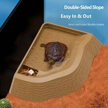 Reptile Tortoise Bath Basin With Dual Slope Ramp, 2 In 1 Turtle Soaking Pool Feeding Dish, Non-Slip Climbing Platform For Terrapin Lizard Gecko Habitat Decor - Style A - View 1