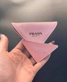 PRADA BEAUTY Pink Triangle Compact Pocket Mirror, Embossed Logo Mini Hand Mirror With Matching Fabric Pouch Portable Makeup Touch‑Up Mirror Luxury Gift For Women PRADA‑GIFT‑11 - Pink - View 10