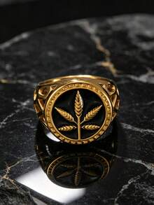 1pc Old Money Stainless Steel Men's Maple Leaf Cast Thumb Ring, Suitable For Men's Daily Wear And Motorcycle Accessories - Gold - View 2