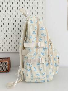 Newborn Backpack; Bow Print Backpack, Suitable For Elementary And Middle School Students - Blue - View 3