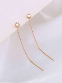 Tassel Ear Thread Piercing Earrings, 1 Pair - Yellow Gold - View 3