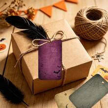 50pcs Halloween Gift Tags With Hemp Rope - Vintage Bats Spider Web Patterns Holiday Hanging Labels For Presents, Gift Bags & Party Favor, Halloween Gift Decorations, Halloween Party Supplies - Multicolor - View 6