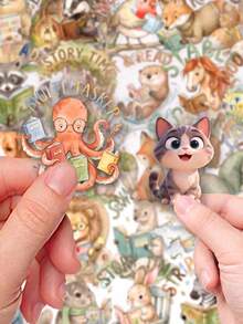 50pcs Cute Animal Reading PET Stickers, Waterproof Watercolor Animal Stickers Suitable For Teens, Grandmothers, Home Decor, Animal Stickers For Planner And DIY Crafts, Back To School School Supplies - A - View 13