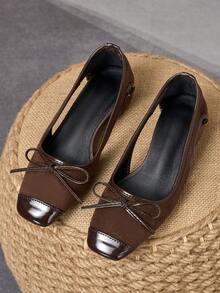 MonaNise Square Toe Low Block Heel Work Pumps - Brown - View 4