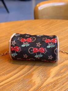 1pc Cute Cherry Pattern Mini Handbag Crossbody Bag, Portable Lipstick Holder Keychain With Detachable Metal Chain, Zipper Closure, Can Store Lipstick, Earphones And Other Small Items, Fresh Girly Style Versatile Mini Storage Bag - Pink - View 6
