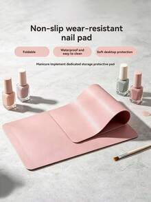 Soft Pink Manicure Desk Mat, Waterproof PU Leather, Salon Desk Pad, Foldable Manicure Armrest Pad, Nail Art Desk Mat, Makeup & Nail Leather Display Practice Pad, Minimalist Waterproof Anti-Fouling Nail Mat, Non-Slip Nail Mat, Suitable For Nail Salons And Home Use - Dusty Pink - View 4