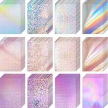 24 Sheets Metal Laser Handmade Cardstock Set, A4 Multicolor Shiny Glitter Thick Paper, Starlight Shimmer Texture, Gift Box Packaging / Party Decoration / Scrapbook DIY / Greeting Card Making Specialized Craft Paper - 24-pack Assorted Holographic Cardstock - View 1