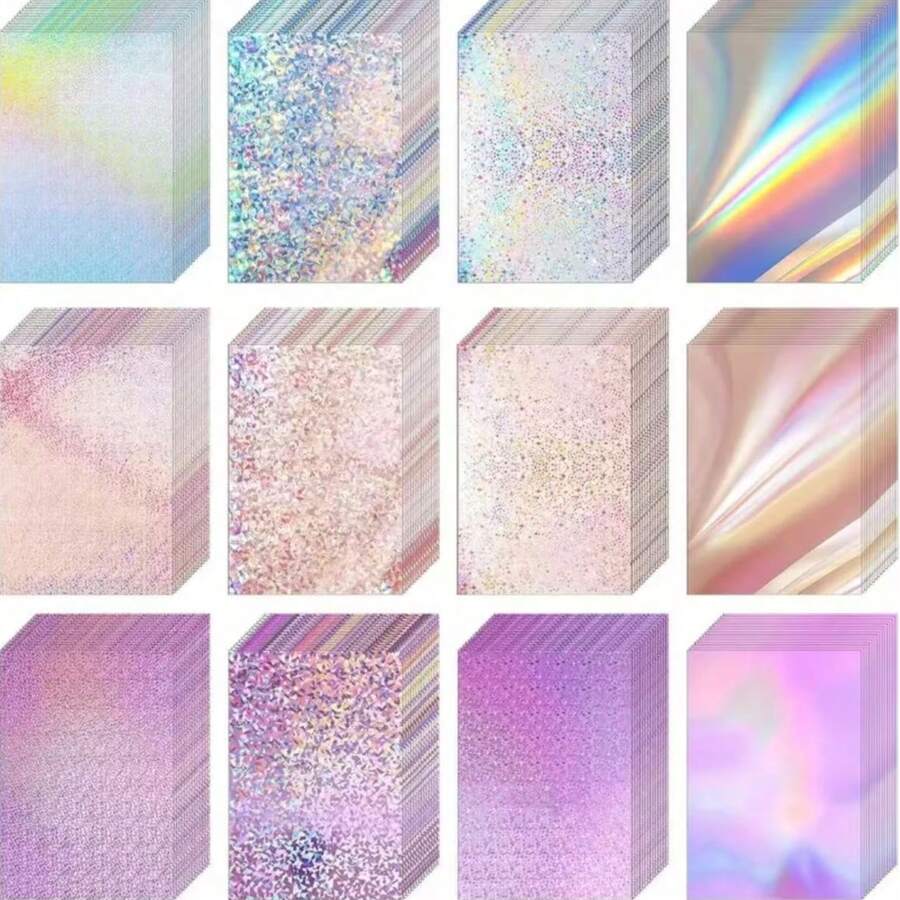 24 Sheets Metal Laser Handmade Cardstock Set, A4 Multicolor Shiny Glitter Thick Paper, Starlight Shimmer Texture, Gift Box Packaging / Party Decoration / Scrapbook DIY / Greeting Card Making Specialized Craft Paper - 24-pack Assorted Holographic Cardstock - View 1