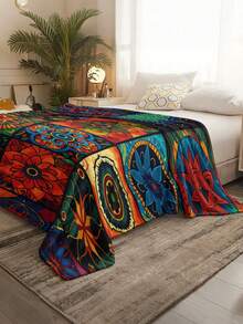 1pc Modern Minimalist Soft Comfortable Blanket, Animal Floral Pattern, Multi-Purpose Throw For Sofa, Bed, Outdoor Camping, Leisure, Home, Picnic, Travel, All Seasons, Gift For Family And Friends - Multicolor - View 5
