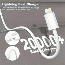 Kabel Pengisian Lightning 3,3 kaki/6,6 kaki, Kabel Pengisian USB-A Bersertifikasi MFi, Kompatibel dengan iPhone 13/12/11 Mini Pro/XR/Xs Max/X/SE/8/7/6 Plus, iPod, Nan - Putih - View 6