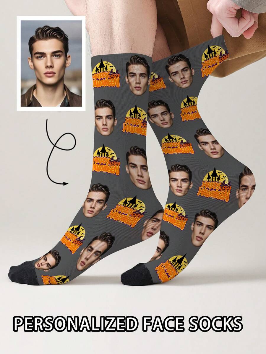 1 Pair Customized Face Pattern Socks, Personalized Photo Socks, Custom Printed Socks, Funny Face Socks, Custom Pattern Socks, Print Any Face Pattern On Socks, Anniversary Gift, Halloween Gift, Unique Birthday Gift, Personalized Collectible