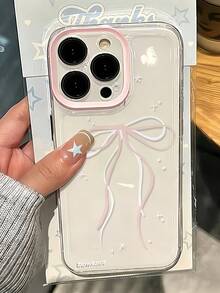 1pc Transparent Star Pink White Bow Pattern Phone Case Personalized Compatible With Iphone 16 Pro Max/17/16/15/14 Plus/13/12/11 Protective Shell Air - Multicolor - View 3