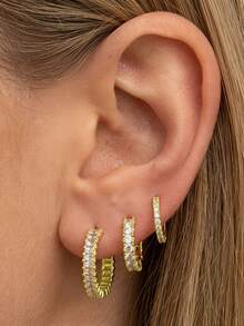 3pcs Women's Earring Set Gold Copper Inlaid CZ Luxury Style Earrings Suitable For Party, Gathering, Ball - Multicolor - View 2