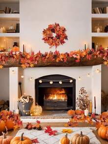 2 Packs 100cm/39.37in Maple Leaf Garland, Autumn Leaf Garland, Realistic Autumn Leaf Garland, Realistic Autumn Leaf Hanging Vine, For Indoor And Outdoor Home Wedding Ceremony Decoration, Bedroom, Living Room, Bathroom Wall Hanging Decor - Multicolor - View 5