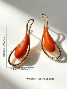 1 Pair Exaggerated Geometric Asymmetrical Burgundy Oil Drop Stud Earrings - Gold + Orange - View 2