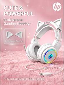 HP H100 Professional Gaming Headset Immersive Sound Effect High-Definition Noise Canceling Microphone Multi-Color RGB Lighting Adaptive Headband Music/Gaming Dual Mode Compatible With PC And Phone Optional Cute Cat Ear Accessory - View 21