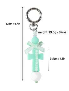 Cute Macaron Cross Beaded Keychain, Transparent Bow Pearl Bag Charm, Y2K Dopamine Color Backpack Pendant Accessory For Women - 2893 - View 3