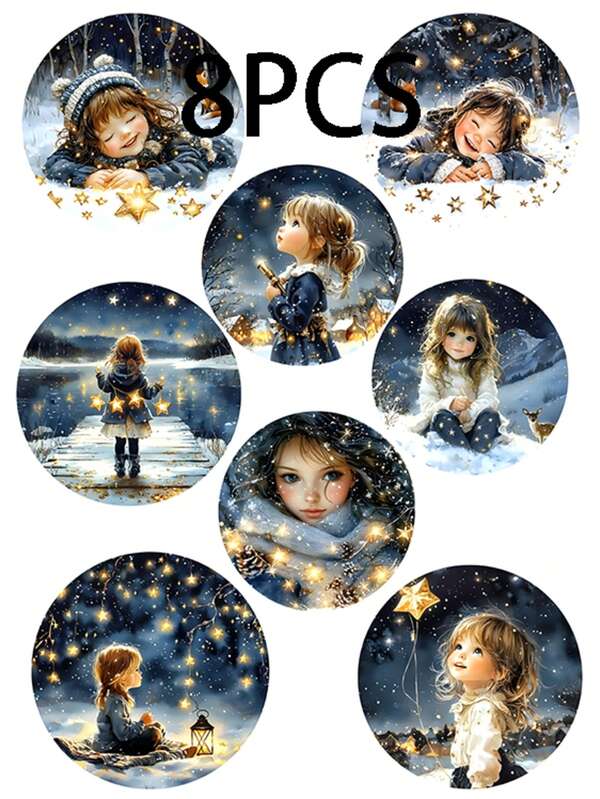 Merry Christmas 1 Set Christmas Print Star Girl Design Wooden Non-Slip Coasters, Home Kitchen Decor Accessories, Suitable For Various Holiday Gatherings, Thanksgiving, Back To School, Christmas Decoration Gifts