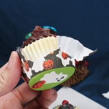 100 lembar Alas Cupcake Halloween, Motif Hantu Jaring Laba-laba, Kertas Cupcake Standar, Cocok untuk Pesta Halloween, Digunakan untuk Membuat Kue dan Dekorasi Makanan Penutup - MultiWarna - View 5