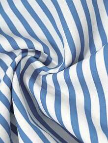 Men's Black & White Striped Racing Style Letter Print Retro American Street Short Sleeve Shirt, Suitable For Summer Daily Wear - Baby Blue - View 7